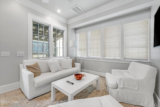 living room featuring ornamental molding