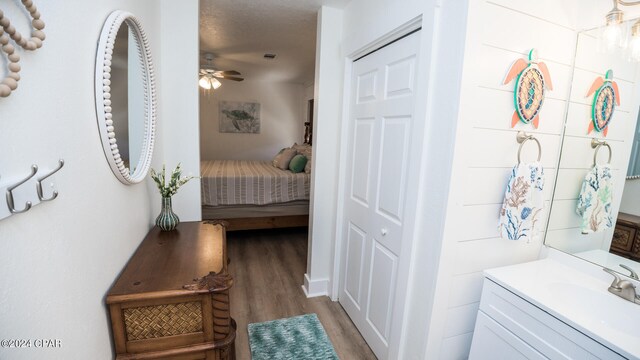 interior space featuring sink, a textured ceiling, and dark hardwood / wood-style flooring