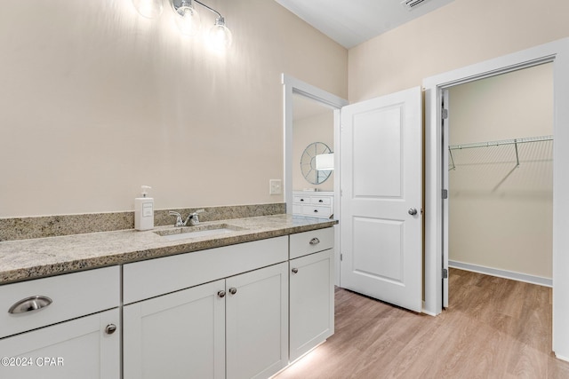 bathroom with hardwood / wood-style flooring and vanity