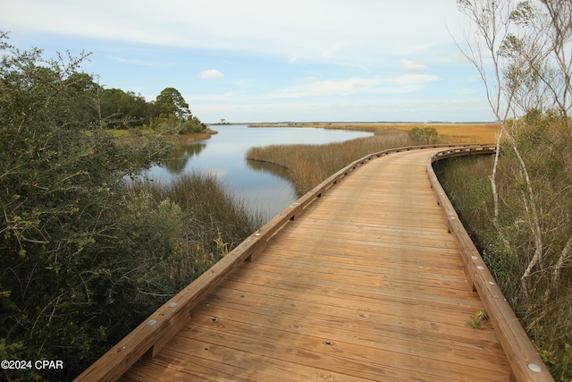 view of dock with a water view