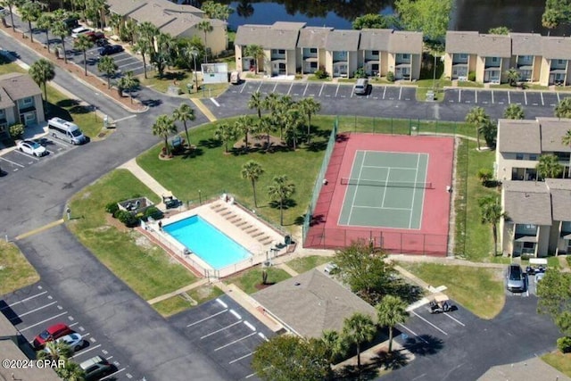 aerial view with a water view