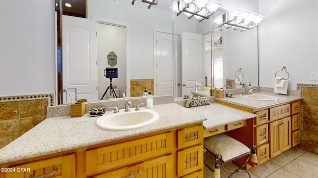 bathroom with vanity and tile patterned floors