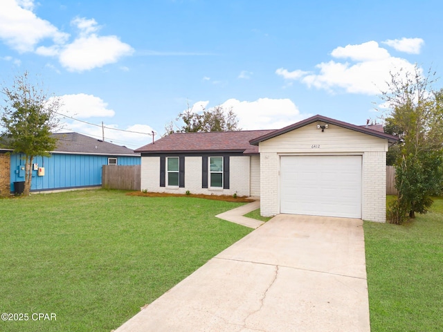 single story home with a front lawn and a garage