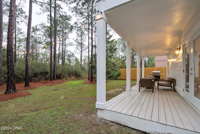 view of yard featuring a wooden deck