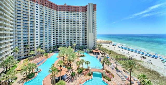 exterior space with a view of the beach and a water view