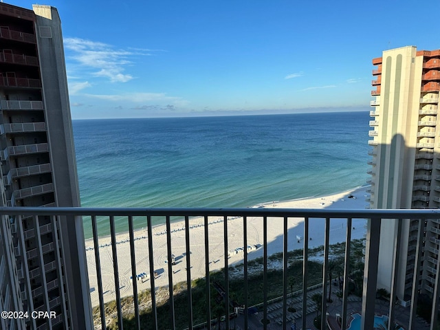 view of water feature with a beach view