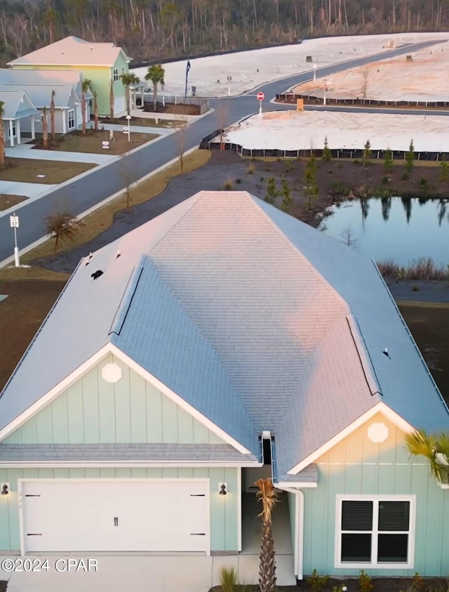 aerial view with a water view