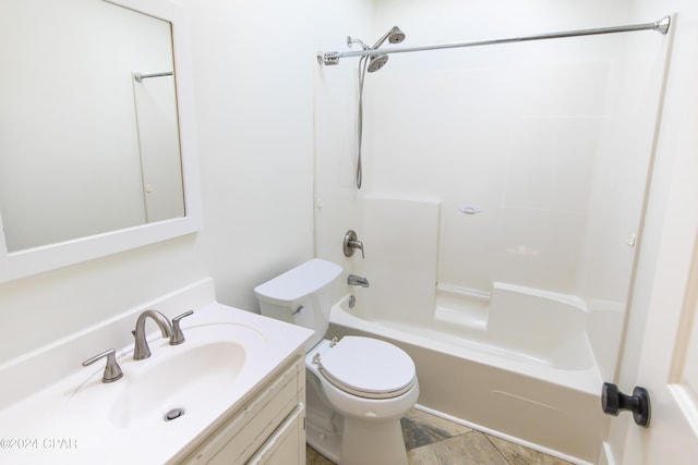 full bathroom featuring tile patterned floors, vanity, shower / bath combination, and toilet