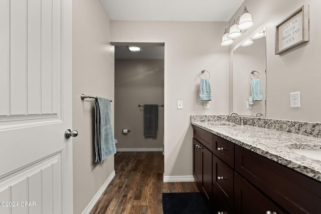 bathroom with vanity and wood-type flooring