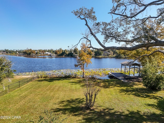 property view of water featuring a boat dock