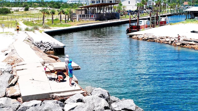 dock area with a water view