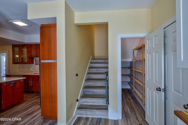 stairway featuring hardwood / wood-style floors