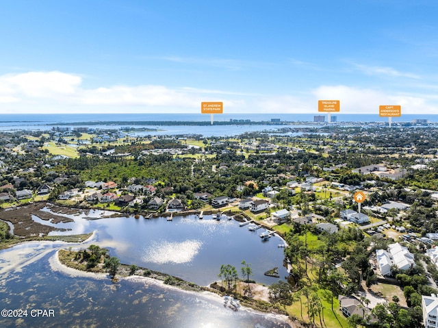 aerial view with a water view