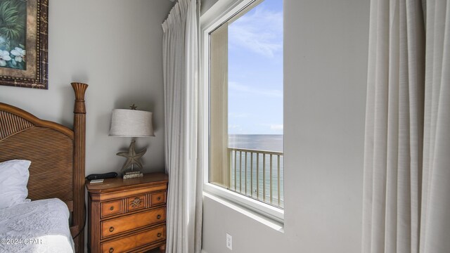 bedroom with a water view