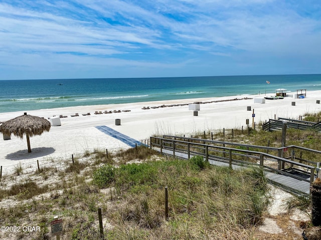 view of water feature with a view of the beach