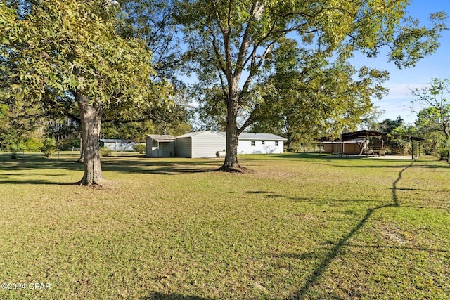 view of yard with a shed