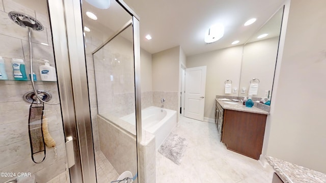 8700 Front Beach Rd Unit 5309, Panama City Beach, FL 32407 - bathroom featuring vanity, a shower stall, recessed lighting, and a bath