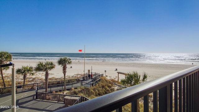 view of water feature featuring a beach view