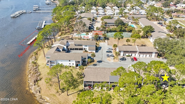 aerial view featuring a water view