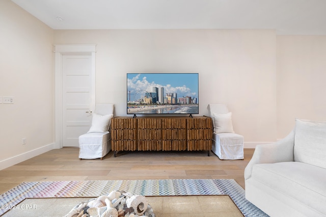 living area featuring baseboards and wood finished floors