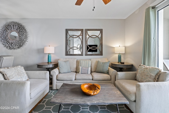 living room with ceiling fan