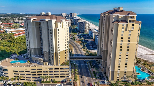 aerial view with a beach view and a water view