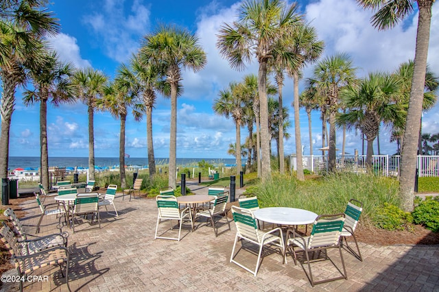 view of patio / terrace with a water view