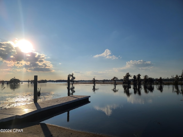 view of dock with a water view