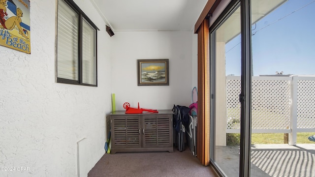 doorway to outside with carpet