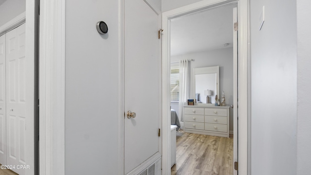 bathroom featuring vanity and hardwood / wood-style flooring