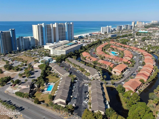 aerial view with a water view