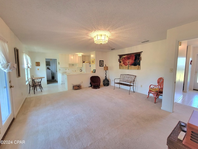 17680 Margaret St, Blountstown, FL 32424 - living area with washer / dryer, visible vents, light colored carpet, and a textured ceiling