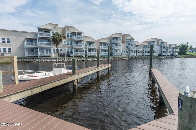 dock area featuring a water view