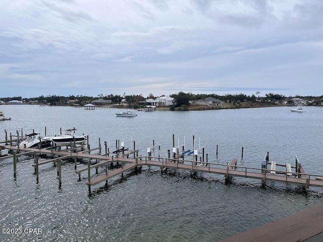 dock area with a water view