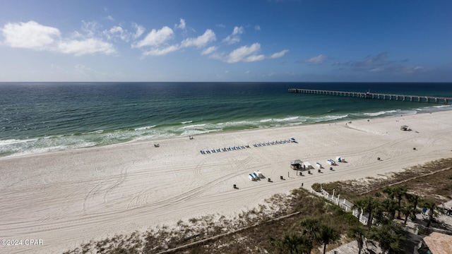 property view of water featuring a beach view