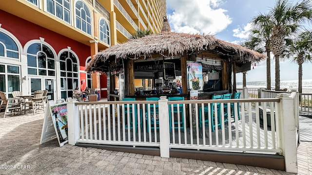 exterior space with a pool and a gazebo