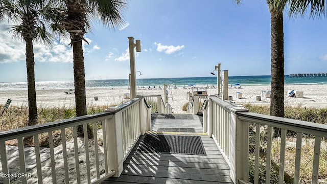 view of water feature featuring a view of the beach