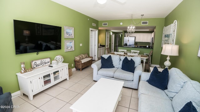 15817 Front Beach Rd Unit 1-906, Panama City Beach, FL 32413 - living area with ceiling fan, light tile patterned floors, and baseboards
