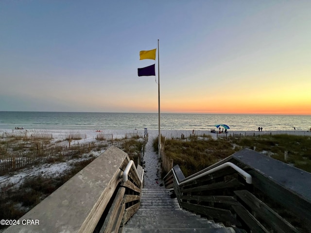 view of water feature featuring a beach view