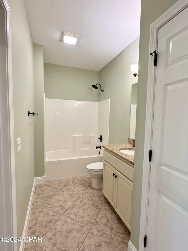 full bathroom featuring tile patterned flooring, vanity, toilet, and bathtub / shower combination