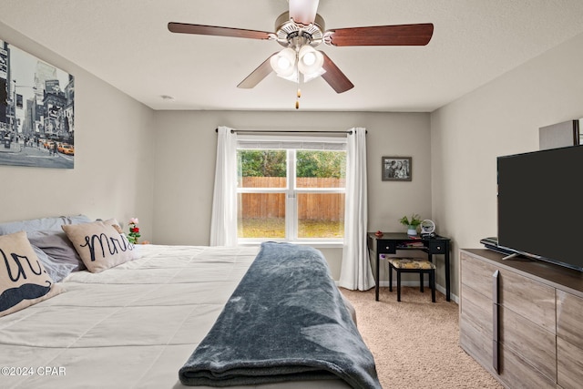 bedroom featuring carpet and ceiling fan