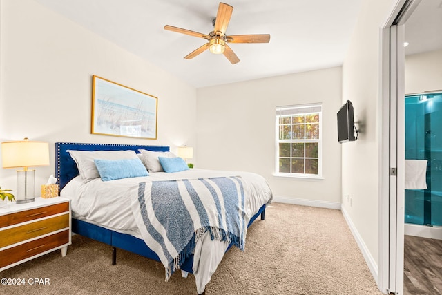 bedroom with carpet flooring and ceiling fan