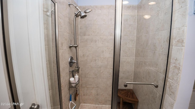 bathroom with a stall shower