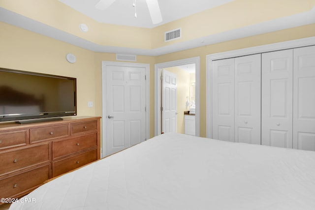 bedroom with a closet and ceiling fan