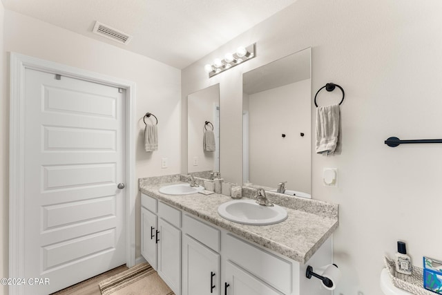 bathroom featuring hardwood / wood-style flooring and vanity