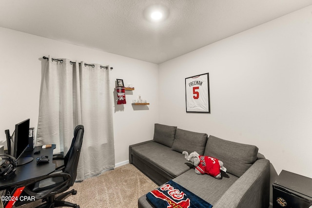 office area with carpet and a textured ceiling