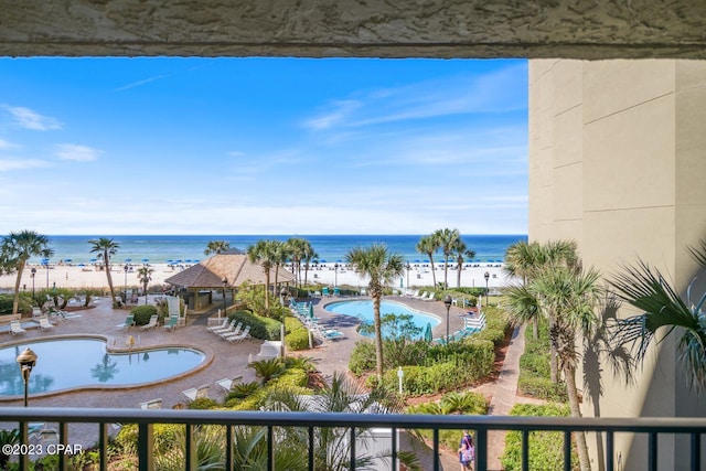 property view of water with a beach view