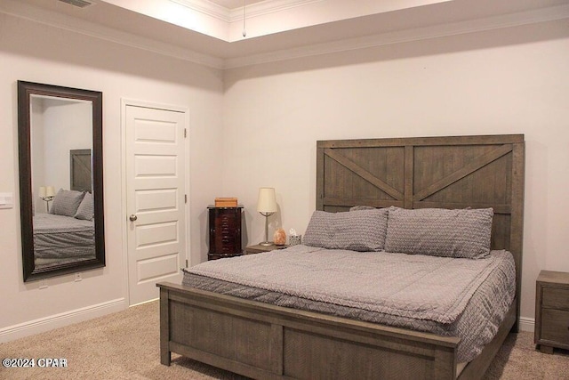 bedroom with carpet flooring and ornamental molding