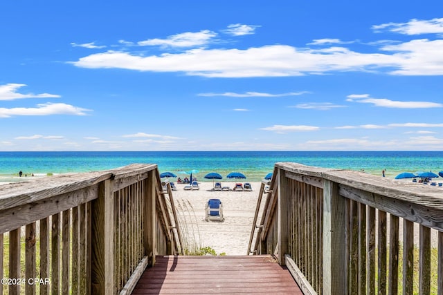 property view of water featuring a view of the beach