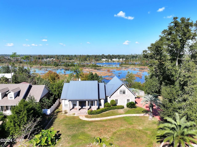 aerial view with a water view